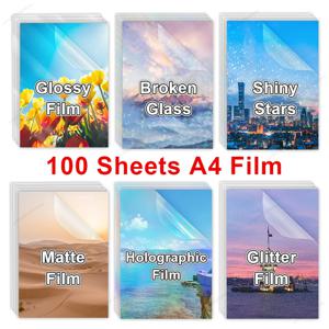 100 매 콜드 라미네이팅 필름 A4 크기 별 투명 자체 접착 방수 무지개 투명 오버레이 사진 라미네이팅 필름