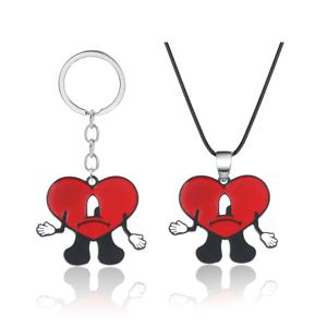 귀여운 토끼 나쁜 토끼 키 체인 여성을위한 패션 하트 펜던트 열쇠 고리 남성 보석 선물