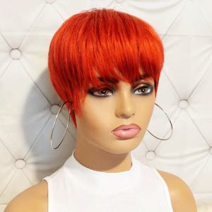 Lolley Dream Machine Made 여성용 짧은 오렌지 생강 100% 인모 가발, 앞머리 포함 레미 스트레이트 가발, 레이어드 픽시 컷 밥 가발