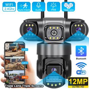 V380 Pro WiFi IP 카메라 야외 12MP 6K 트리플 렌즈 트리플 스크린 보안 비디오 모니터 야간 투시경 방수 CCTV 카메라