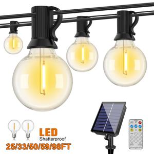 50FT 100FT 24V G40 태양열 스트링 조명 야외 LED 비산 방지 태양열 충전식 교수형 조명 Pergola 파티오 장식