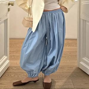Tossy 여름 패션 포켓 Bloomers 여성 바지 Pleated 느슨한 높은 허리 패치 워크 붕대 streetwear 와이드 레그 여성 바지