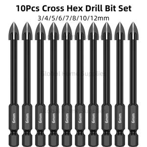 10Pcs 3/4/5/6/7/8/10/12mm 타일 도자기 유리 거울에 대 한 크로스 육각 드릴 비트 세트 다기능 타일 도자기 카바이드 드릴