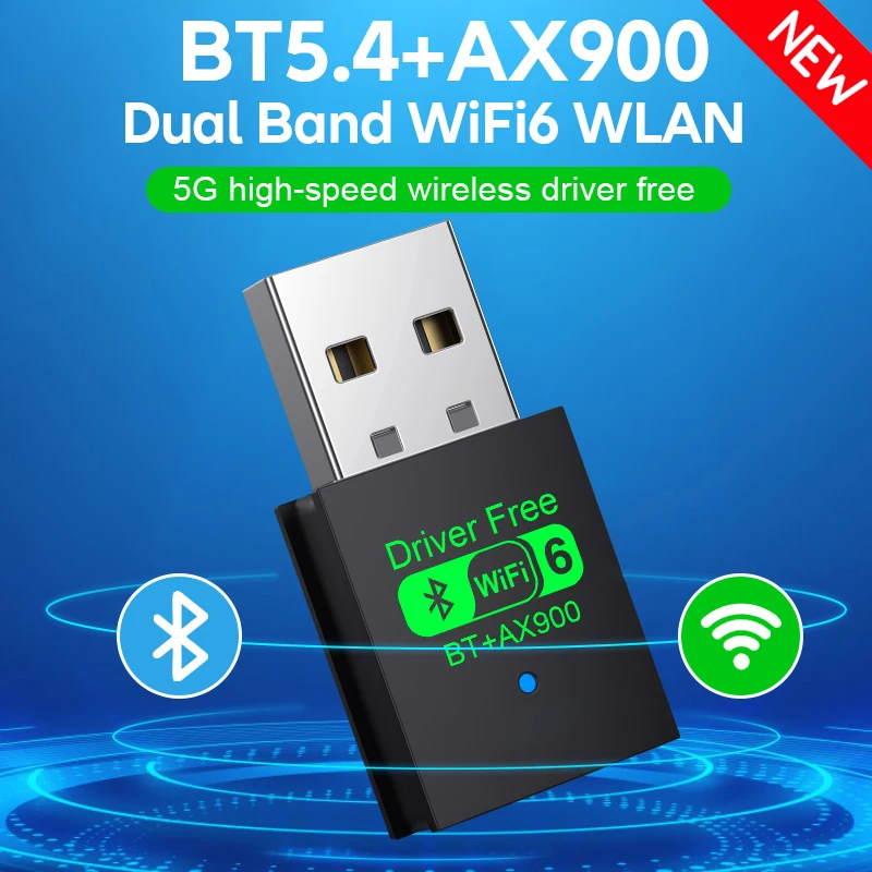 2-in-1 WIFI6 AX900 USB WiFi Bluetooth 5.4 무선 어댑터 듀얼 밴드 2.4G+5GHz 802.11AX 900Mbps WiFi 6 고속 네트워크 카드 수신기 동글 PC 노트북 WIN 10/11 드라이버 무료