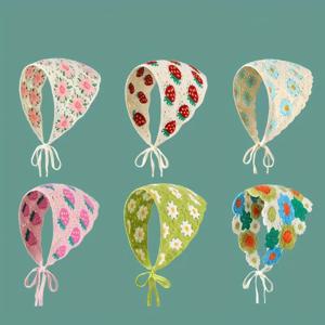 여성을위한 우아한 니트 삼각형 스카프 머리띠 패션 소녀 딸기 다목적 패턴 헤어 밴드 헤어 액세서리