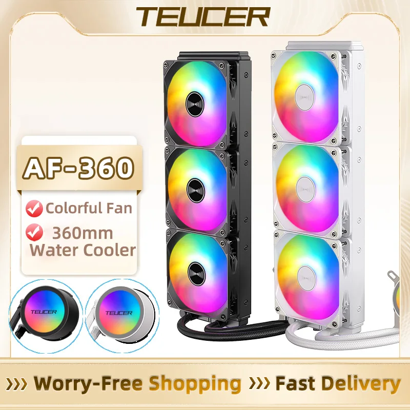 TEUCER AF-360 PC 수냉 라디에이터 120mm RGB 팬 Intel LGA 2011 1700 1200 115x AM4 AM5 AMD 용 360mm 액체 워터 쿨러