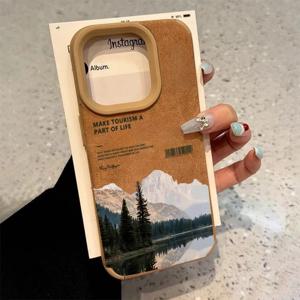 아이폰 17 16 Pro Max 15 14 13 12 11 케이스 산 모티브 호수 풍경 커버 (아이폰 XS Max XR X 16 Plus 호환) 인조가죽 펀다