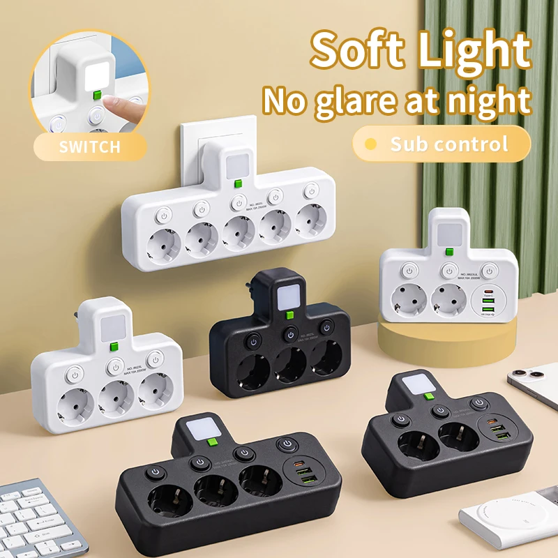 EU 플러그 파워 스트립 콘센트 USB Type-C 포트가 있는 또는 없는 두 가지 사양의 가정 및 사무실용 벽면 충전기