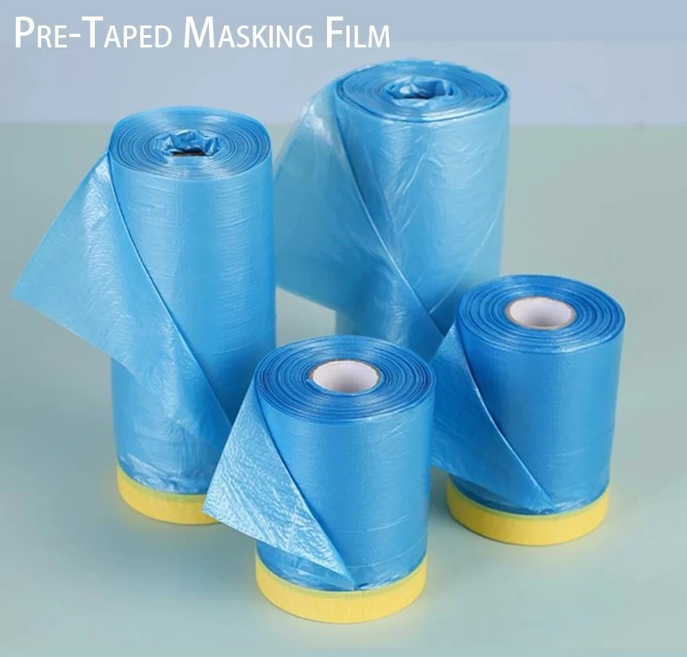 사전 테이핑된 마스킹 필름 플라스틱 시트 자동차 와시 테이프 잔류물 없는 페인터용 플라스틱 드롭 천
