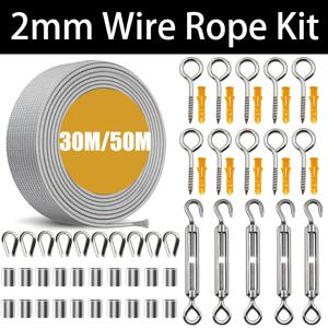 2mm 스테인레스 스틸 와이어 로프 키트 30/50M 코팅 PVC는 빨랫줄/정원/철도/캠핑/양산/울타리에 DIY로 사용할 수 있습니다.