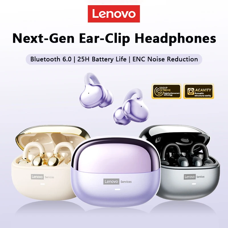 Lenovo LE302 무선 Bluetooth 6.0 헤드셋 긴 배터리 수명 스포츠 이어 클립 이어폰 HIFI 스테레오 소음 차단 헤드폰