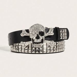 1pc 남성용 다크 펑크 해골 버클 리벳 벨트 청바지 다목적 장식 벨트