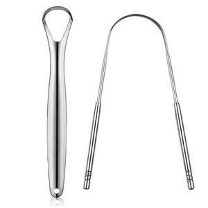 U자형 구강 위생 클리너 작은 구멍과 큰 구멍이 있는 스테인레스 스틸 혀 스크레이퍼 세트, 무향, 휴대용 혀 코팅제