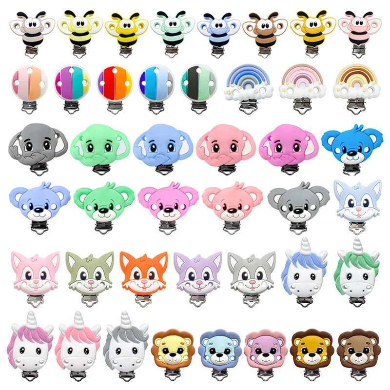 3pcs 실리콘 코끼리 곰 여우 유니콘 사자 모양 클립 DIY 젖꼭지 체인 동물 젖꼭지 홀더 클램프