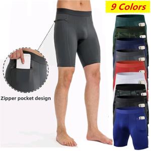 남성 피트니스 반바지 여름 지퍼 포켓 빠른 건조 러닝 반바지 남성 체육관 피트니스 압축 스타킹 스포츠웨어 레깅스