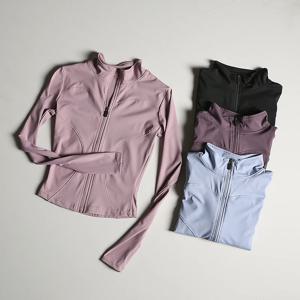 슬림 피트 스포츠 자켓 스탠드 칼라 지퍼 코트 스포츠 피트니스 요가 의류 플러스 벨벳 자켓 슬리밍 빠른 건조 탑 슈트