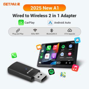 GetPairr 무선 CarPlay 동글 안드로이드 자동 미니 어댑터 플러그 앤 플레이 WiFi 고속 연결 유선 Carplay가 장착된 자동차용 범용