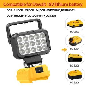 마키타, 밀워키, 디월트 18V 리튬 배터리용 전동 공구 부품 LED 작업등 램프 손전등 스포트라이트 USB 충전기