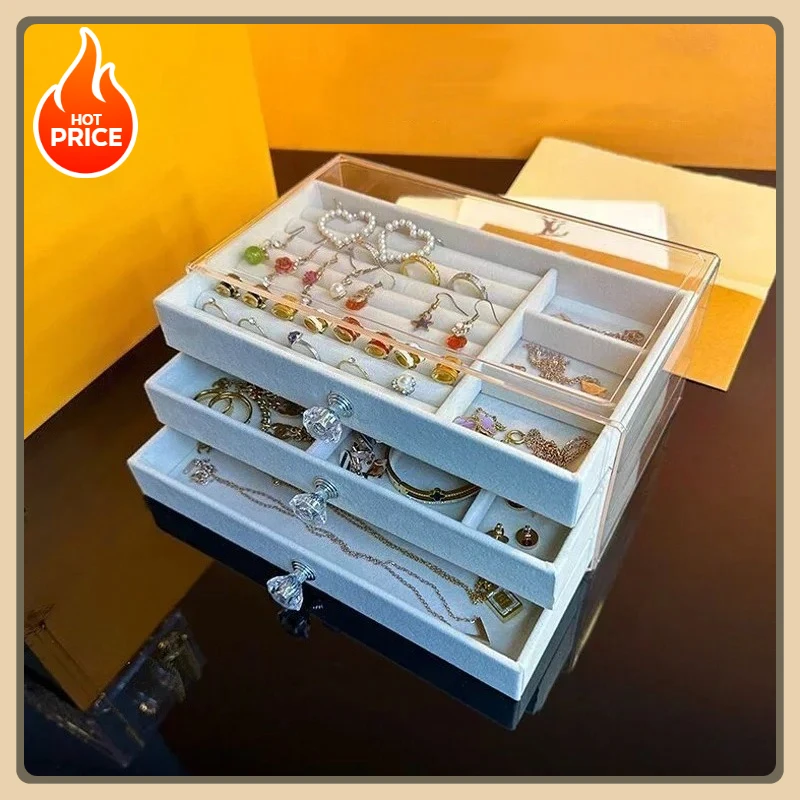 여성용, 3단 아크릴 벨벳 보석함, 귀걸이, 목걸이, 팔찌를 위한 쌓을 수 있는 보관함.