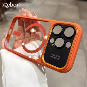 럭셔리 자석 금속 렌즈 범퍼 보호 케이스 아이폰 17 16 15 14 13 프로 맥스 플러스용 맥세이프 아크릴 반투명 커버