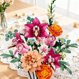 로맨틱 예쁜 핑크 꽃 꽃다발 빌딩 블록 세트 10342 레고 입자와 호환 가능 크리스마스 선물에 적합