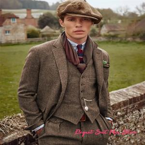 유럽 레트로 남성 3피스 수트(자켓+바지+조끼) 울 혼방 남성 사냥복 세트 큰 사이즈 아웃도어 스포츠 캐주얼 3피스 수트