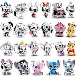 디즈니 베스트셀러 925 스털링 실버 참 비즈 미키 위니 스티치 만화 디자인 팔찌 DIY 고급 쥬얼리에 적합