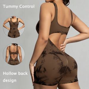 아름다운 백 타이 다이 여성 롬퍼 U넥 민소매 바디수트 (가슴 패드 없음) 통기성 스트레치 점프수트 캐주얼웨어