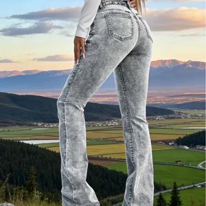 청바지 여성 Y2k 청바지 스트레치 캐주얼 그레이 바지 슬림핏 플레어 팬츠 다용도 미니멀리스트 롱 바지 패션