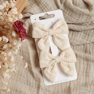 2개입 베이비 베이지 체크 자수 제비꼬리 리본 헤어핀 다양한 스타일 여자아이 귀여운 앞머리 장식 헤어 액세서리