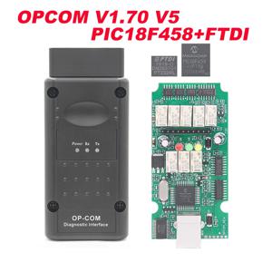 새로운 2021 200603 OPCOM V5 PIC18F458 OP COM 1.70 지원 플래시 펌웨어 업데이트 OP-COM CAN BUS OBD2 Opel 용 자동차 진단 도구