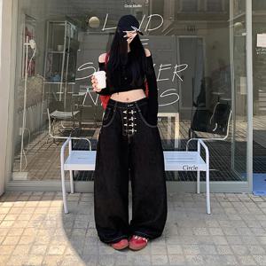 Y2K 스타일 여성용 청바지, 배기핏 와이드 레그 디스트레스드 워싱 하이웨이스트 바지, 스트리트웨어 캐주얼 롱 팬츠