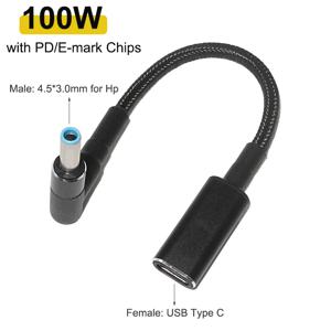 100W USB 유형 C 고속 충전 케이블 유형 C ~ 4.5x3.0mm 플러그 변환기 Hp Pavilion Envy Elitebook 용 Dc 전원 어댑터 커넥터