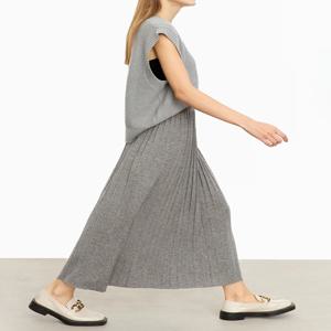 AMII 미니멀리스트 2024 여성 의류 용 플리츠 스커트 가을 새로운 느슨한 탄성 허리 니트 발목 길이 a 라인 스커트 12323091