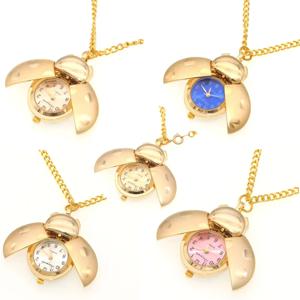 체인 목걸이 펜던트 및 키체인 시계, 귀여운 작은 황금 딱정벌레 포켓 시계, 성인 어린이 무당 벌레 시계, 새로운 패션
