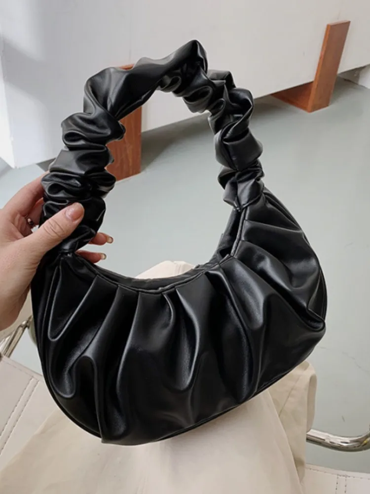 여성을위한 패션 Pleated Handlebags PU 구름 가방 레저 겨드랑이 가방 쇼핑 어깨 가방 만두 핸드백 여성 손 가방