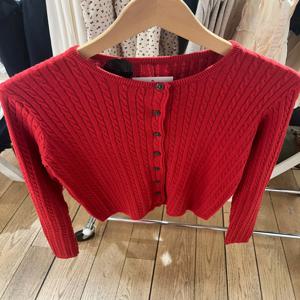 새로운 레드 트위스트 플라워 니트 스웨터 카디건 오 넥 싱글 브레스트 긴 소매 슬림 코트 빈티지 streetwear Simple Crop Top