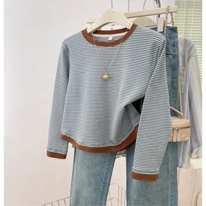 2025년 가을 플러스 사이즈 여성 캐주얼 스타일 긴팔 티셔츠 패치워크 비대칭 슬리밍 베이스 셔츠 면 폴리에스터 혼방