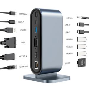 허브 USB 3.0 멀티 4K HDMI 모니터 비디오 컨버터 RJ45 이더넷 VGA 어댑터 도킹 스테이션 노트북 스플리터 맥북 에어용