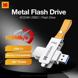 코닥 K133 USB 3.1 플래시 드라이브 64GB 128GB 256GB 512GB 읽기 속도 120MB/s 메탈 바디 가죽 밴드 USB3.1 펜 드라이브 PC 및 HD-TV용