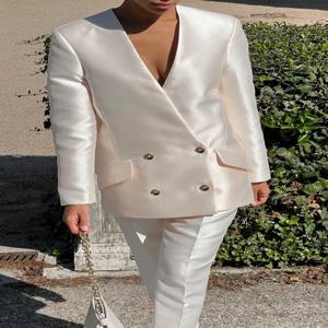 우아한 여성 정장 드레스 정장 가운 더블 브레스트 자켓 코트와 바지 여성 2 조각 정장 맞춤형