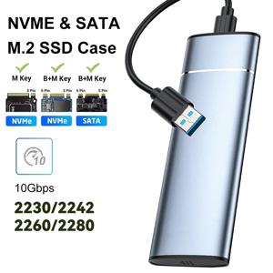 PC용 외장 SSD 케이스, USB 3.1 하드 드라이브 어댑터, M.2 SATA NVMe 인클로저, M.2 2230 2242 2260 2280 스토리지 박스, 10Gbps ,M.2 SATA NVMe Enclosure 10Gbps External SSD Case Type C USB 3.1 Hard Drive Adapter M.2 2230 2242 2260 2280 Storage Box