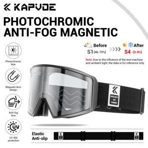 Kapvoe Photochromic 스키 고글 스노우 안개 방지 선글라스 남성용 스노우 보드 마스크 여성용 안경 키트 UV400 안경 Snowmobile Winter
