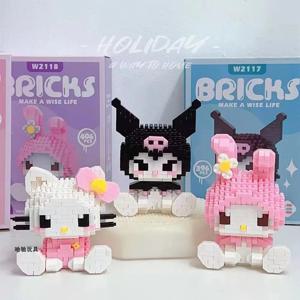 헬로 키티 빌딩 블록 Sanrio 애니메이션 피규어 Kuromi 조립 장난감 장식 장식품 모델 어린이 퍼즐 인형 선물