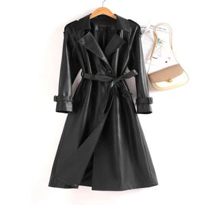 2025년 신상 여성용 천연 가죽 코트 양가죽 하이펑 재킷 슬림 핏 허리 조임 스타일리시 출퇴근 스타일 긴 소매 코트