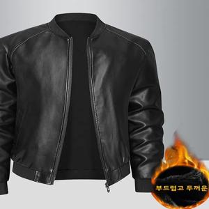 하이닝 천연 가죽 재킷 남성용 스탠드 칼라 플리스 안감 두꺼운 슬림 핏 캐주얼 트렌디 모터사이클 재킷 코트