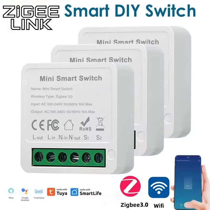 와이파이/지그비 3.0 미니 스위치 16A/20A DIY 2-웨이 컨트롤 브레이커 타이밍 릴레이 스마트 홈 투야 스마트 라이프 알렉사 앨리스 구글용