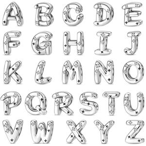 오리지널 925 스털링 실버 A-Z 큐빅 지르콘 레터 참 비즈 오리지널 뱅글 팔찌 DIY 생일 주얼리 선물