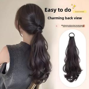 활력 있는 합성 가발 포니테일 긴 웨이브 포니테일 헤어 높은 탄력성 고무 밴드 열 저항성 헤어피스 일상용