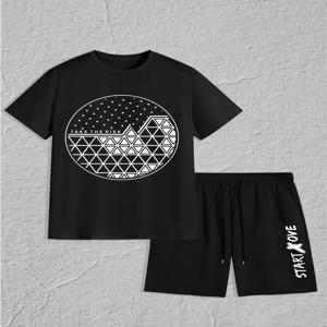 남성 세트 2025 여름 스포츠 남성 세트 프린트 남성 스웨트셔츠 세트 남성 의류 남성 정장 크루넥 그래픽